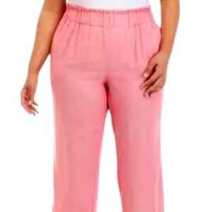 JONES NEW YORK 2X Pink Plus Size Pull On Chambray Linen Capri Pants
